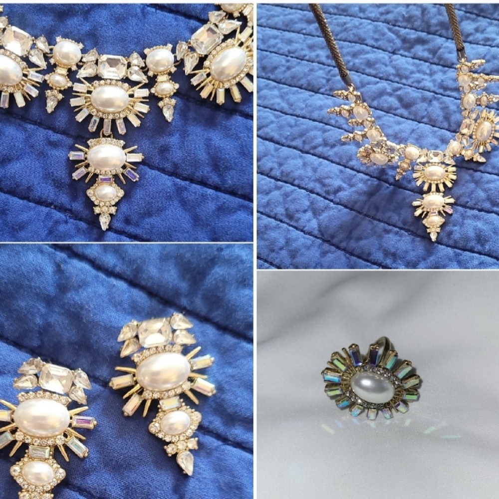 Banana Republic - Elegant Gold and White Necklace and Earring Set W Ring.